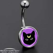 Load image into Gallery viewer, Black Mystic Kitty Cat Belly Ring by Onyx O
