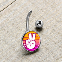 Load image into Gallery viewer, Retro Stripes Peace Sign Fingers Belly Ring by Onyx O
