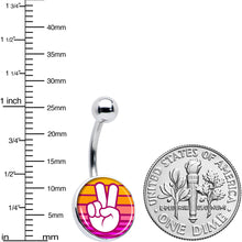 Load image into Gallery viewer, Retro Stripes Peace Sign Fingers Belly Ring by Onyx O
