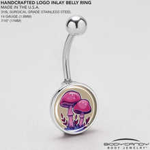 Load image into Gallery viewer, Artist Drawn Pink Mushrooms Belly Ring by Onyx O
