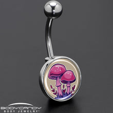 Load image into Gallery viewer, Artist Drawn Pink Mushrooms Belly Ring by Onyx O
