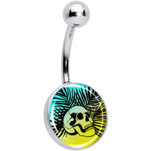 Load image into Gallery viewer, Blue Haze Sunset Skull and Palms Belly Ring by Onyx O

