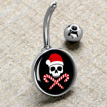 Load image into Gallery viewer, Santa Pirate Candy Cane Skull Belly Ring by Onyx O
