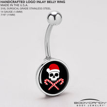 Load image into Gallery viewer, Santa Pirate Candy Cane Skull Belly Ring by Onyx O
