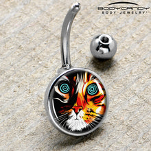 Load image into Gallery viewer, Colorful Trippy Cat Belly Ring by Onyx O
