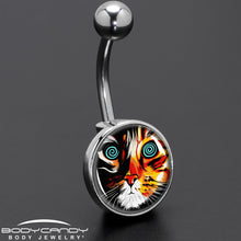 Load image into Gallery viewer, Colorful Trippy Cat Belly Ring by Onyx O

