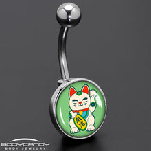 Load image into Gallery viewer, Waving Cat Belly Ring by Onyx O

