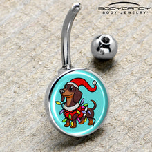 Load image into Gallery viewer, Christmas Holiday Weiner Dog Belly Ring by Onyx O
