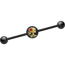 Load image into Gallery viewer, 14G Black Anodized Red Rose Flower Skeleton Cameo Industrial Bar 37mm
