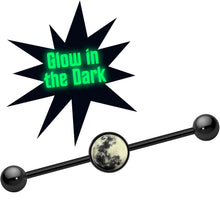 Load image into Gallery viewer, 14G Black Glow in the Dark Full Moon Industrial Barbell 37mm

