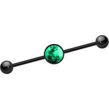 Load image into Gallery viewer, 14G Black Glow in the Dark Full Moon Industrial Barbell 37mm
