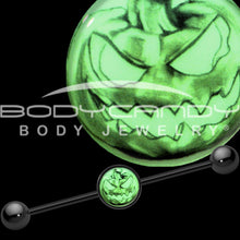 Load image into Gallery viewer, 14G Black Glow in the Dark Jack O Lantern Industrial Barbell 37mm

