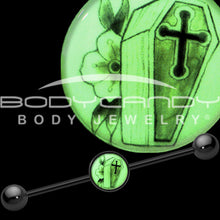 Load image into Gallery viewer, 14G Black Glow in the Dark Coffin Flower Industrial Barbell 37mm
