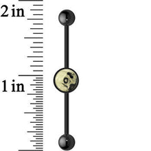 Load image into Gallery viewer, 14G Black Glow in the Dark Webbed Skull Industrial Barbell 37mm

