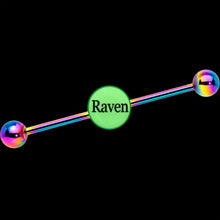 Load image into Gallery viewer, Custom Glow in the Dark Personalized Industrial Barbell in Rainbow Titanium
