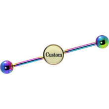Load image into Gallery viewer, Custom Glow in the Dark Personalized Industrial Barbell in Rainbow Titanium
