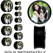 Load image into Gallery viewer, Black Acrylic Custom Photo Saddle Plug - buy 2 for a pair
