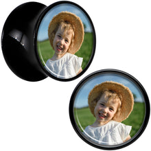 Load image into Gallery viewer, Black Acrylic Custom Photo Saddle Plug - buy 2 for a pair
