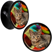 Load image into Gallery viewer, Black Acrylic Custom Photo Saddle Plug - buy 2 for a pair
