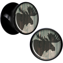Load image into Gallery viewer, Holiday Rustic Wood Moose Black Acrylic Saddle Plug Set Sizes 5mm to 20mm
