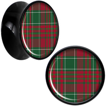 Load image into Gallery viewer, Christmas Red Green Plaid Black Acrylic Saddle Plug Set Sizes 5mm to 20mm
