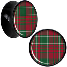 Load image into Gallery viewer, Christmas Red Green Plaid Black Acrylic Saddle Plug Set Sizes 5mm to 20mm
