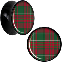Load image into Gallery viewer, Christmas Red Green Plaid Black Acrylic Saddle Plug Set Sizes 5mm to 20mm
