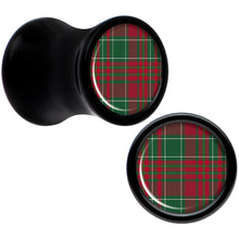 Load image into Gallery viewer, Christmas Red Green Plaid Black Acrylic Saddle Plug Set Sizes 5mm to 20mm
