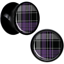 Load image into Gallery viewer, Winter Purple Black Plaid Black Acrylic Saddle Plug Set Sizes 5mm to 20mm
