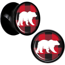 Load image into Gallery viewer, Red Black Plaid Polar Bear Black Acrylic Saddle Plug Set Sizes 5mm to 20mm
