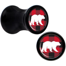 Load image into Gallery viewer, Red Black Plaid Polar Bear Black Acrylic Saddle Plug Set Sizes 5mm to 20mm
