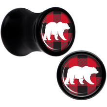 Load image into Gallery viewer, Red Black Plaid Polar Bear Black Acrylic Saddle Plug Set Sizes 5mm to 20mm
