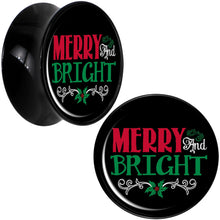 Load image into Gallery viewer, Christmas Merry and Bright Black Acrylic Saddle Plug Set Sizes 8mm to 20mm
