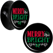 Load image into Gallery viewer, Christmas Merry and Bright Black Acrylic Saddle Plug Set Sizes 8mm to 20mm

