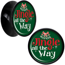 Load image into Gallery viewer, Green Jingle All the Way Black Acrylic Saddle Plug Set Sizes 8mm to 20mm
