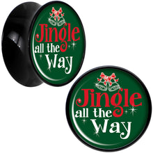 Load image into Gallery viewer, Green Jingle All the Way Black Acrylic Saddle Plug Set Sizes 8mm to 20mm
