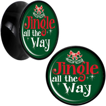 Load image into Gallery viewer, Green Jingle All the Way Black Acrylic Saddle Plug Set Sizes 8mm to 20mm
