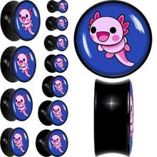 Load image into Gallery viewer, Adorable Axolotl Black Acrylic Saddle Plug Set by Onyx O
