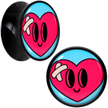 Load image into Gallery viewer, Black Acrylic Heartbreak Bandaged Heart Double Flare Plug Set by Onyx O
