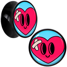 Load image into Gallery viewer, Black Acrylic Heartbreak Bandaged Heart Double Flare Plug Set by Onyx O
