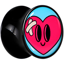 Load image into Gallery viewer, Black Acrylic Heartbreak Bandaged Heart Double Flare Plug Set by Onyx O
