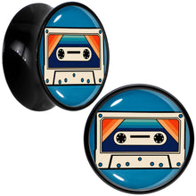 Load image into Gallery viewer, Black Acrylic Retro Cassette Double Flare Plug Set by Onyx O
