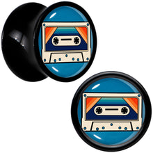 Load image into Gallery viewer, Black Acrylic Retro Cassette Double Flare Plug Set by Onyx O
