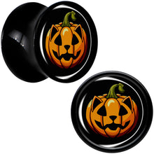 Load image into Gallery viewer, Orange Pumpkin Cat Jack-O-Lantern Black Acrylic Saddle Plug Set by Onyx O
