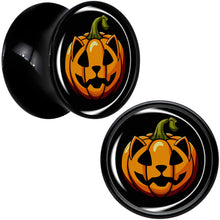 Load image into Gallery viewer, Orange Pumpkin Cat Jack-O-Lantern Black Acrylic Saddle Plug Set by Onyx O
