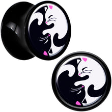 Load image into Gallery viewer, Black Acrylic Cute Kitty Cat Yin Yang Double Flare Plug Set by Onyx O
