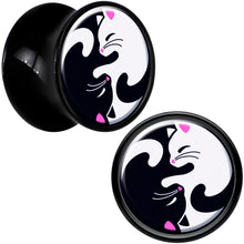 Load image into Gallery viewer, Black Acrylic Cute Kitty Cat Yin Yang Double Flare Plug Set by Onyx O
