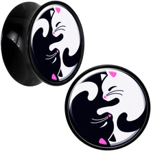 Load image into Gallery viewer, Black Acrylic Cute Kitty Cat Yin Yang Double Flare Plug Set by Onyx O
