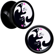 Load image into Gallery viewer, Black Acrylic Cute Kitty Cat Yin Yang Double Flare Plug Set by Onyx O
