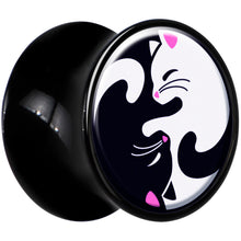 Load image into Gallery viewer, Black Acrylic Cute Kitty Cat Yin Yang Double Flare Plug Set by Onyx O
